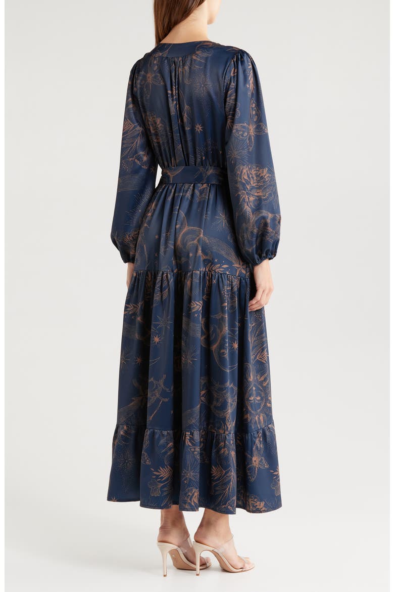 Lilian Long Sleeve Satin Maxi Wrap Dress, Alternate, color, NAVY MULTI