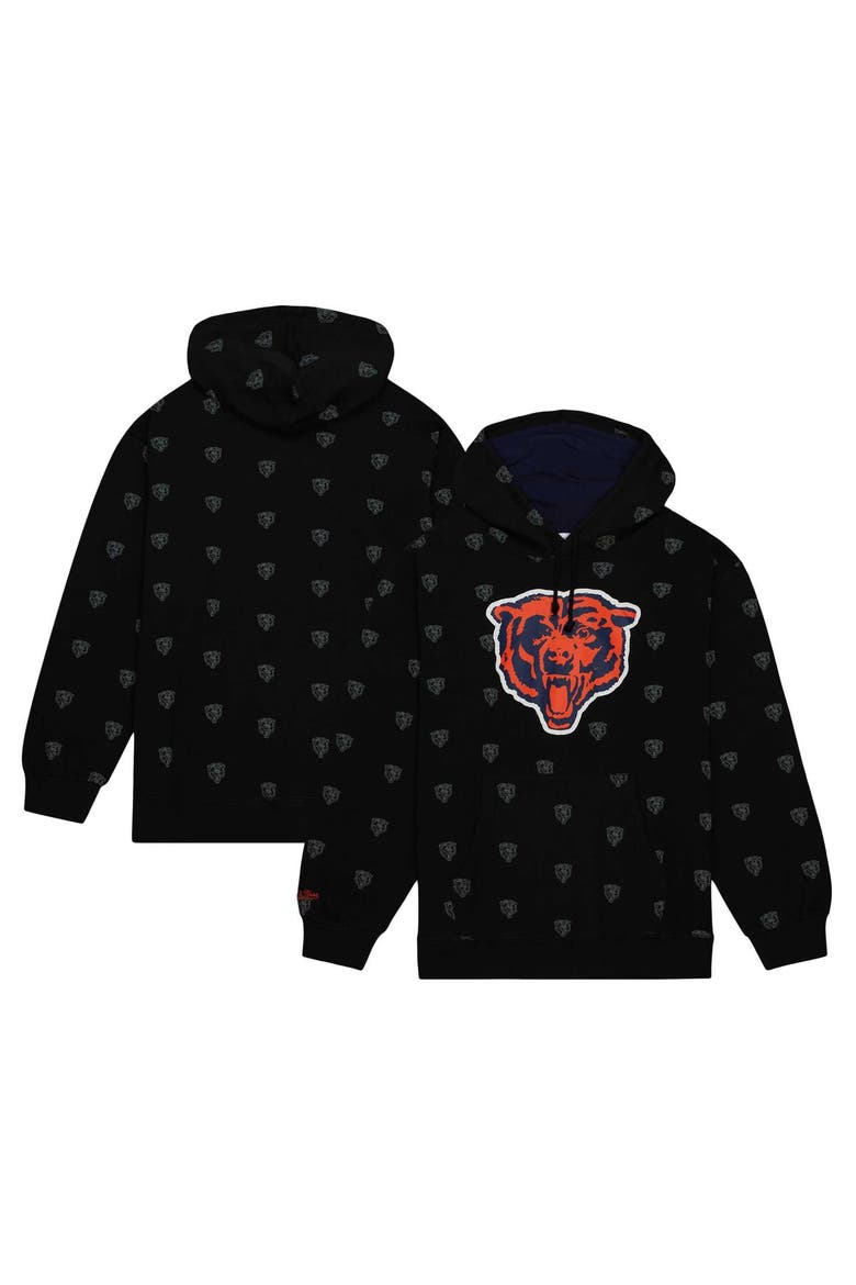 Men's Mitchell & Ness Black Chicago Bears Allover Print Fleece Pullover Hoodie, Main, color, Black