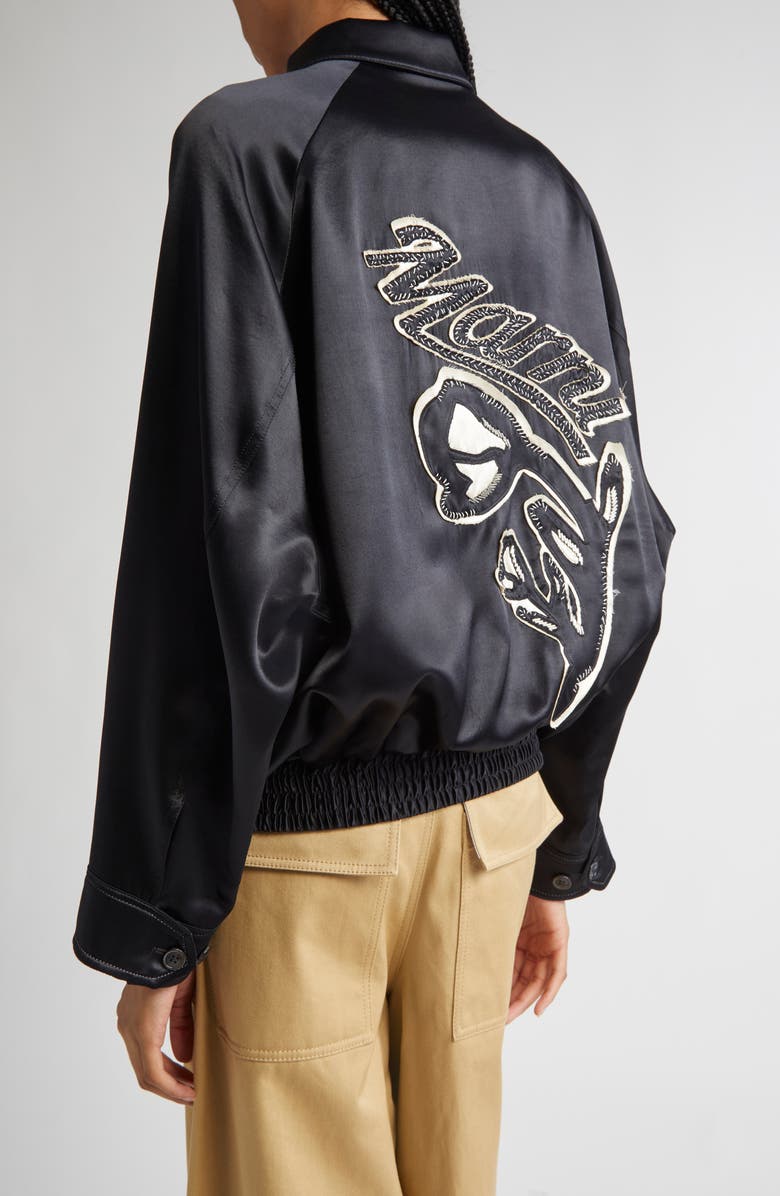 Marni Embroidered Satin Bomber Jacket, Alternate, color, 00N99 Black