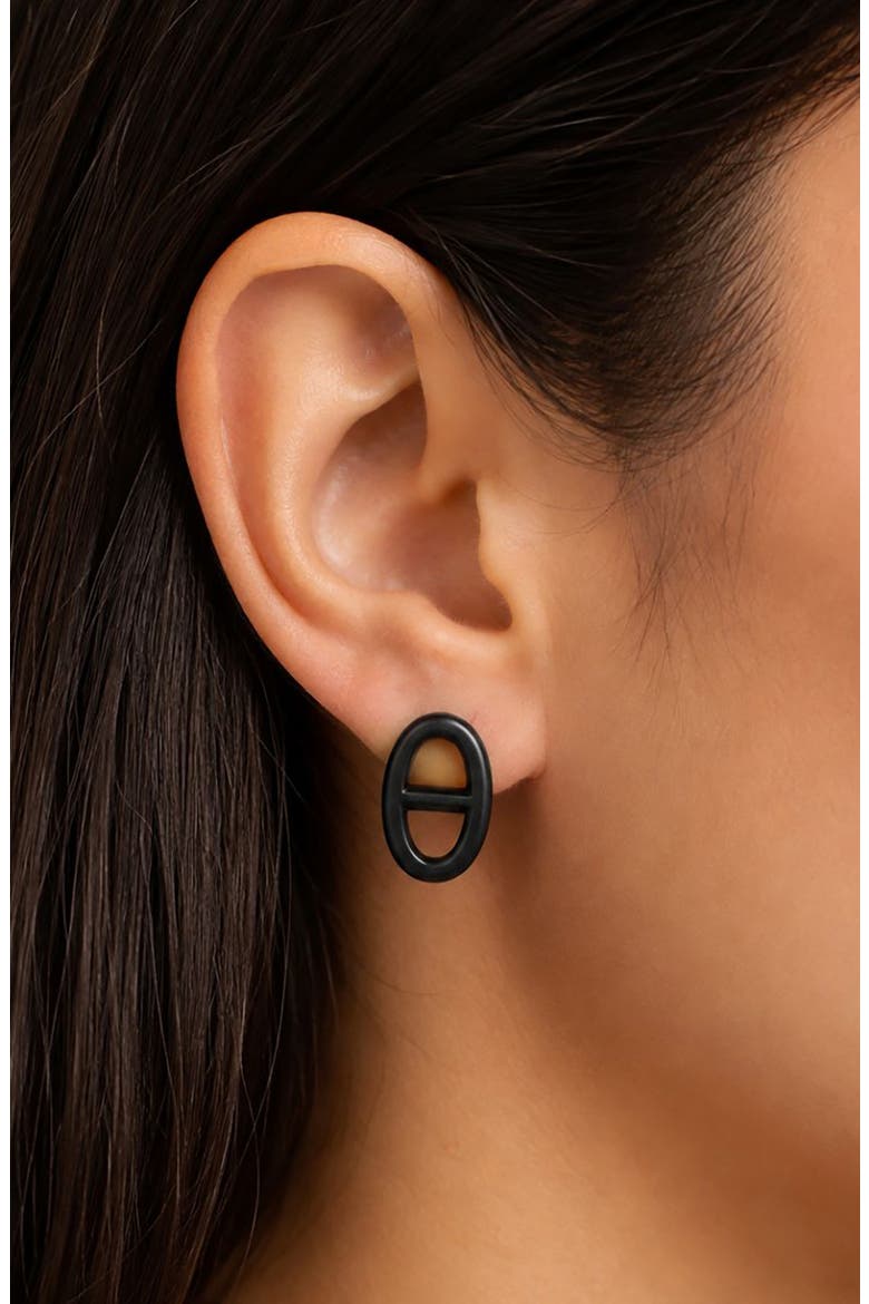 Oval Link Stud Earrings, Alternate, color, BLACK