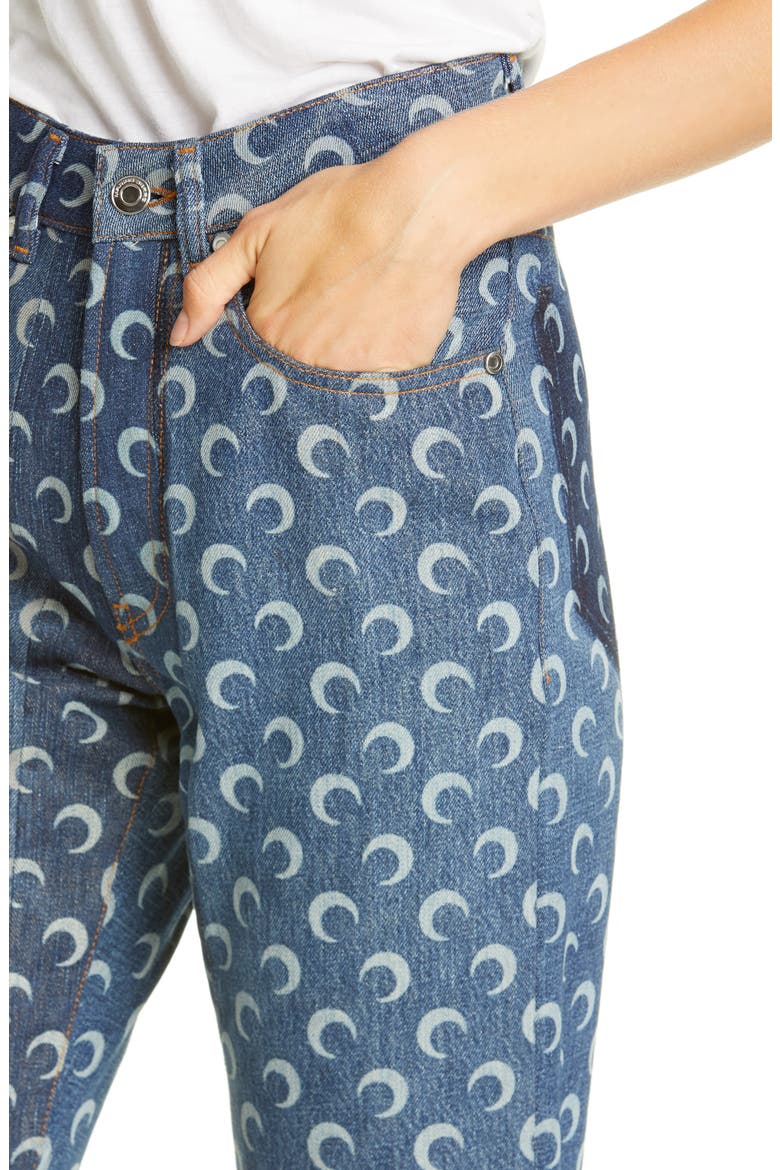 Moon Print Denim Pants, Alternate, color, BLUE/ WHITE MOON