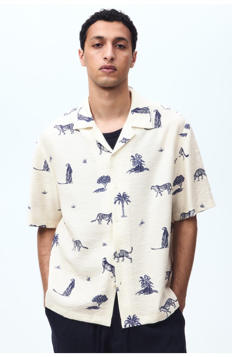 H&M Relaxed Fit Printed Resort Shirt, Alternate, color, Light Beige/Patterned