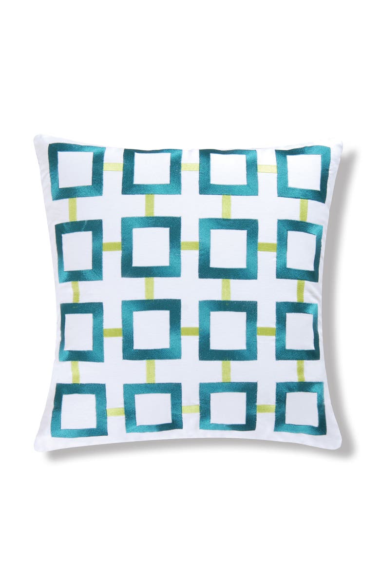 Aqua Geometric Squares Accent Throw Pillow 18" x 18", Main, color, Green