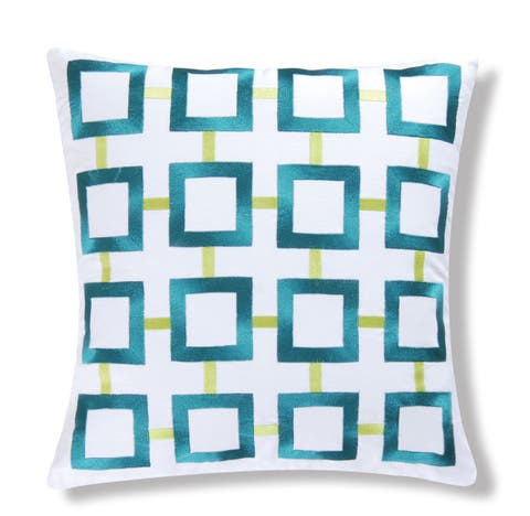 Aqua Geometric Squares Accent Throw Pillow 18" x 18"
