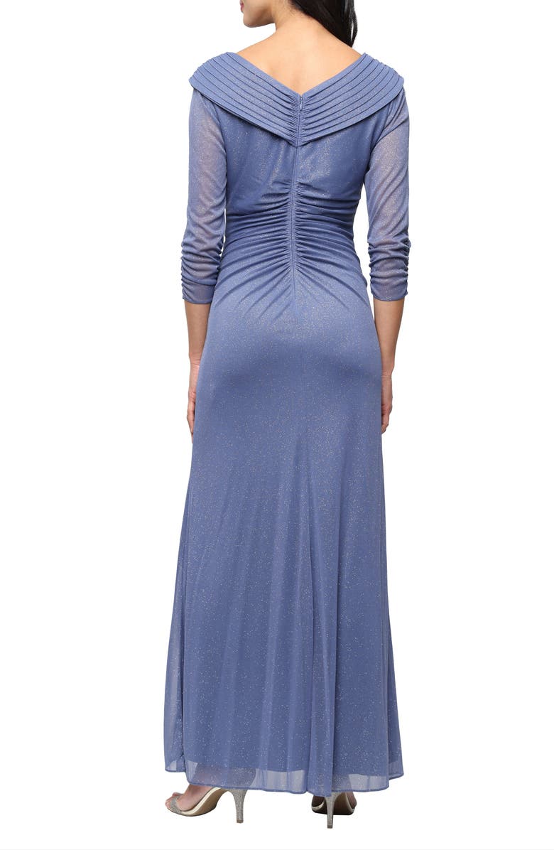 Alex Evenings Glitter Portrait Collar Gown, Alternate, color, Dusty Blue