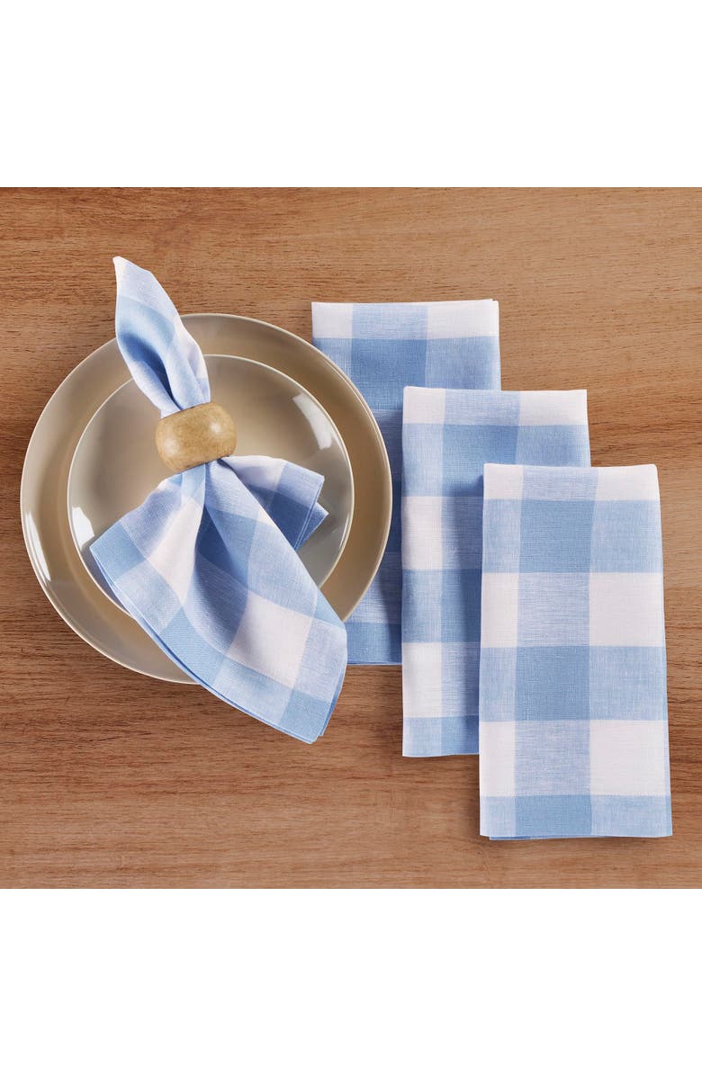 Solino Home Linen Dinner Napkins - Buffalo Check, 20" x 20" Inch, Main, color, Chambray Blue And White