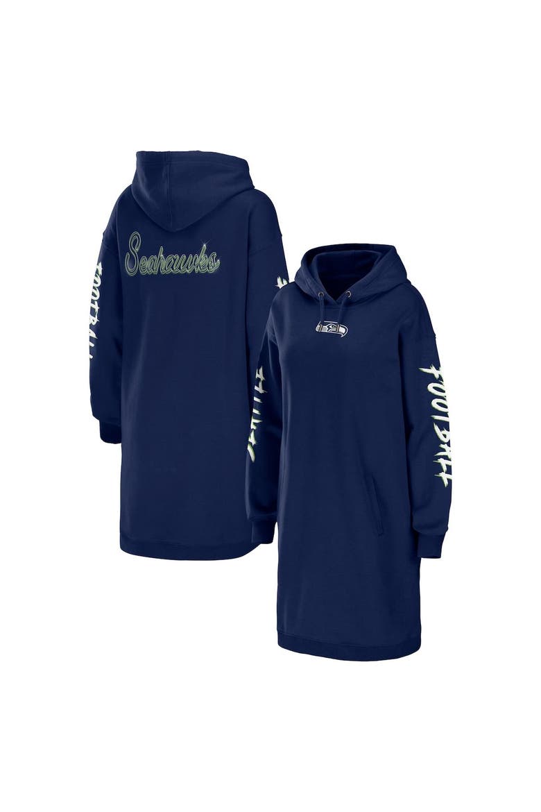 Women's WEAR by Erin Andrews College Navy Seattle Seahawks Hoodie Dress, Alternate, color, Navy
