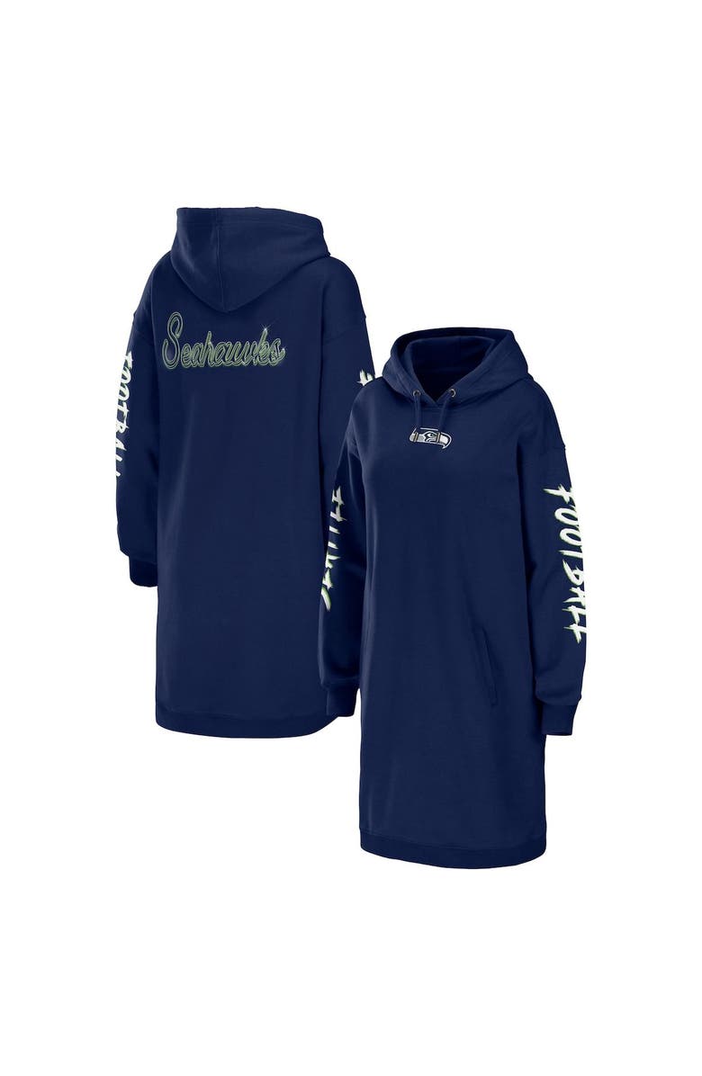 WEAR by Erin Andrews Women's WEAR by Erin Andrews College Navy Seattle Seahawks Hoodie Dress, Alternate, color,