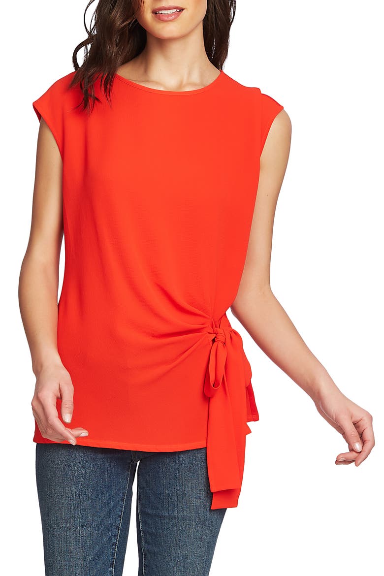 Mixed Media Side Tie Top, Main, color, CRIMSON RED