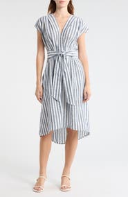 MAX STUDIO Stripe Tie Front Cotton Blend Dress