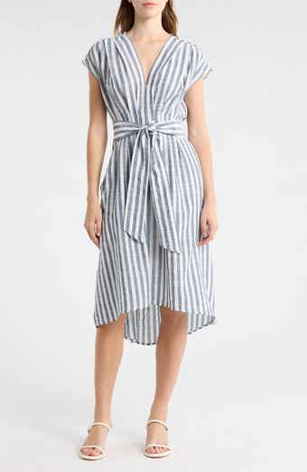MAX STUDIO Stripe Tie Front Cotton Blend Dress