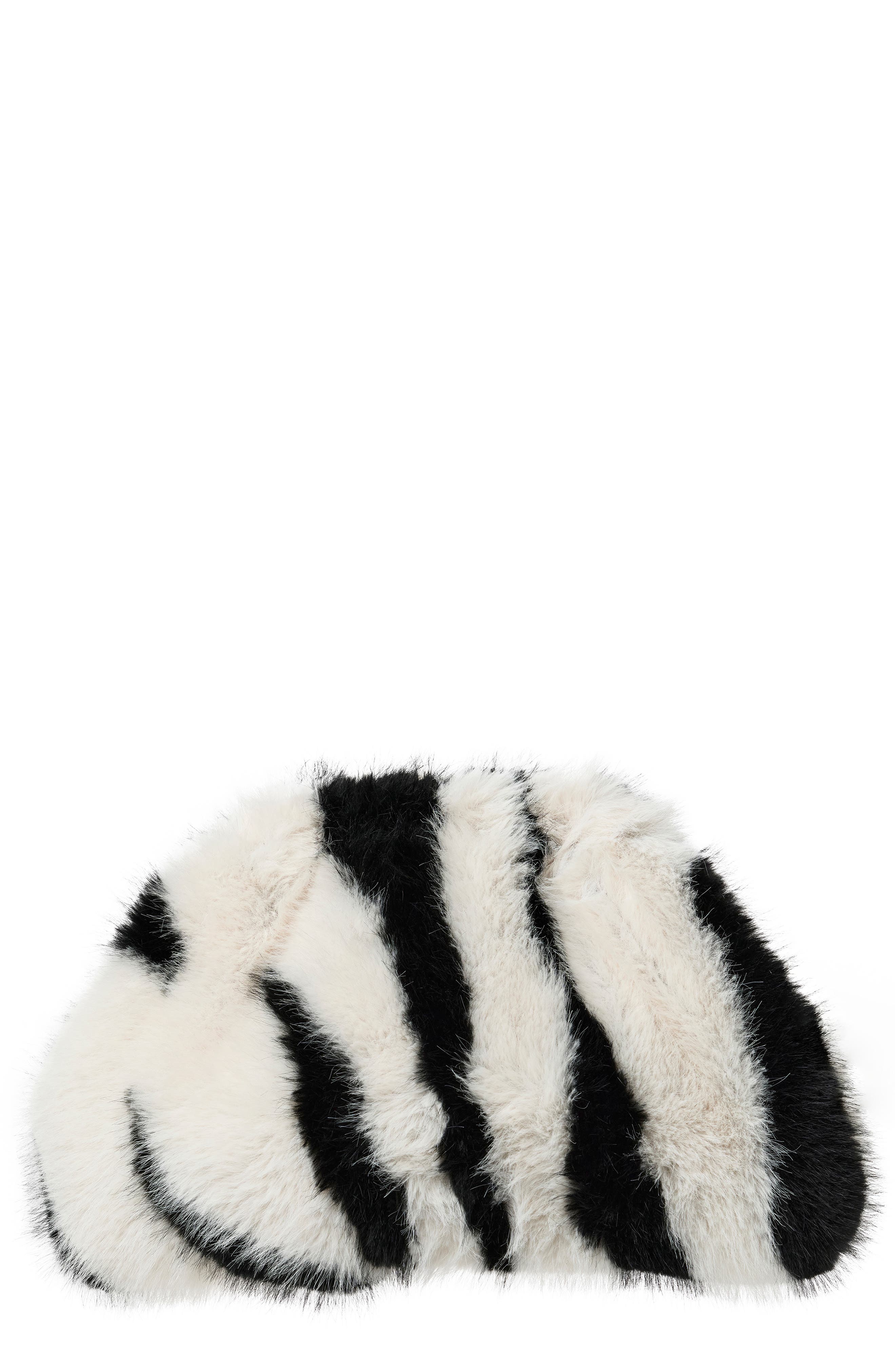 Naked Wardrobe Zebra Faux Fur Large Clutch, Main, color, Black/ White