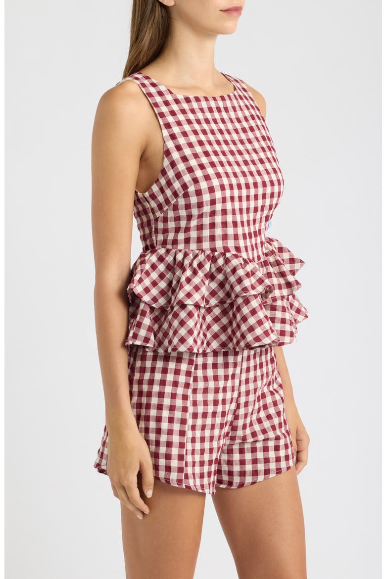 Landon Gingham Tiered Peplum Top, Alternate, color, BURGUNDY GINGHAM
