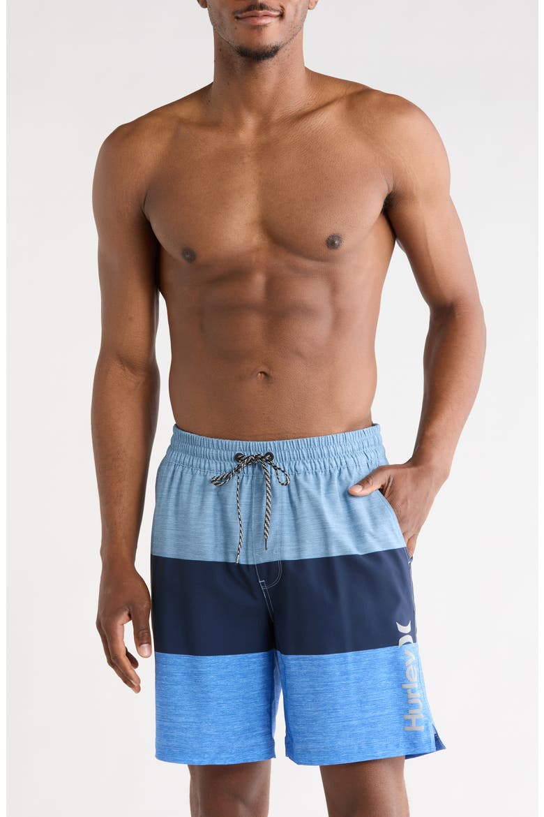 Colorblocked Volley Swim Trunks, Main, color, BABY BLUE