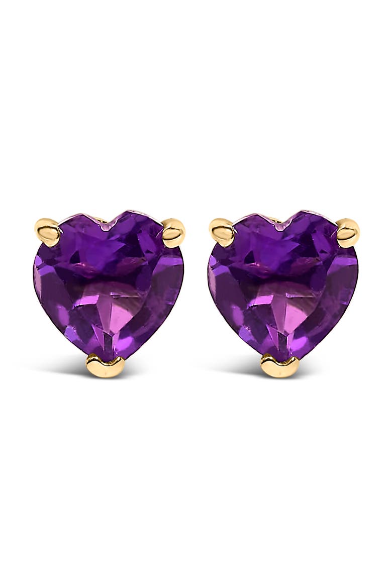 14K Gold 5MM Heart Cut Gemstone Solitaire Stud Earrings, Main, color, Purple Amethyst | Yellow