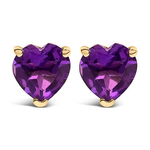 14K Gold 5MM Heart Cut Gemstone Solitaire Stud Earrings