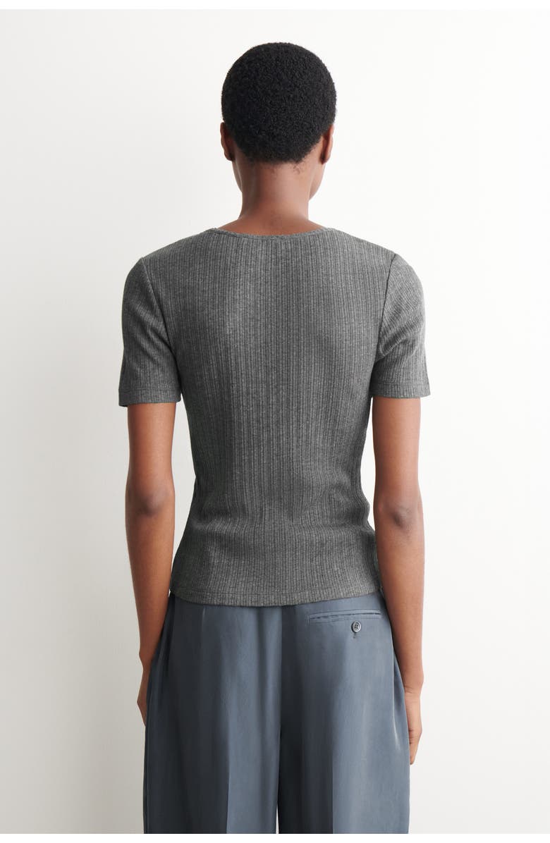 COS Pointelle-Knit T-Shirt, Alternate, color, Charcoal