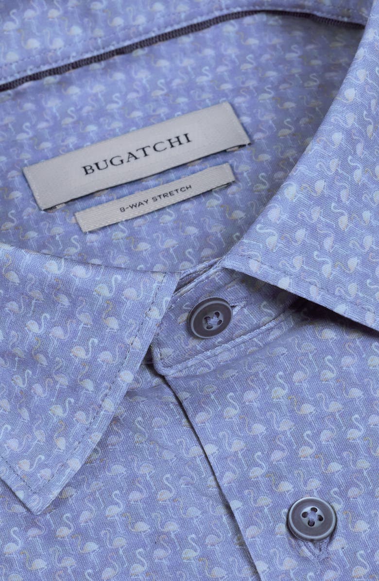 Bugatchi Miles OoohCotton<sup>®</sup> Flamingo Print Short Sleeve Button-Up Shirt, Alternate, color, Cobalt
