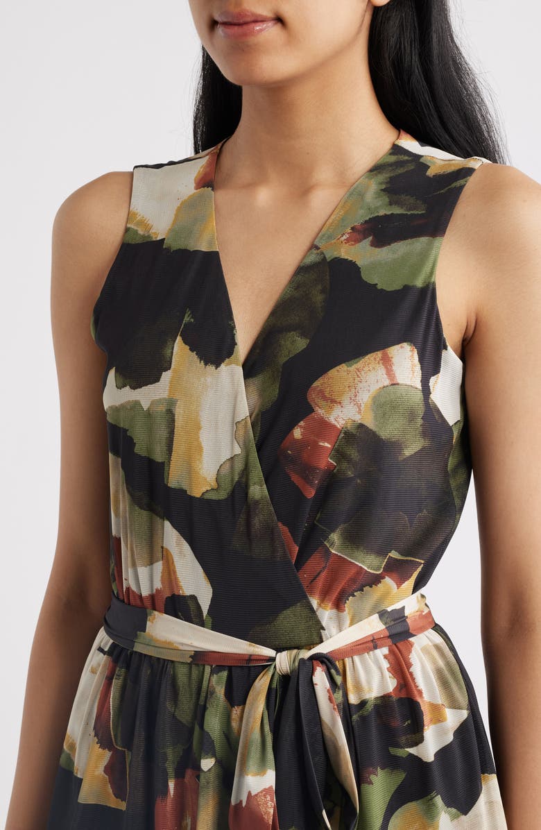 Anne Klein Abstract Print Mesh Midi Dress, Alternate, color, Bay Leaf Multi