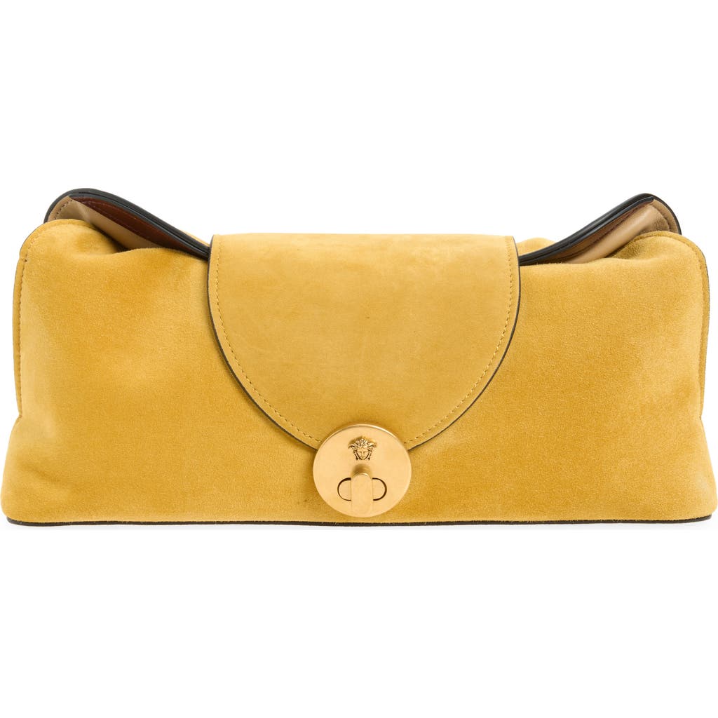 Versace Medusa Suede Clutch in Mustard Gold at Nordstrom