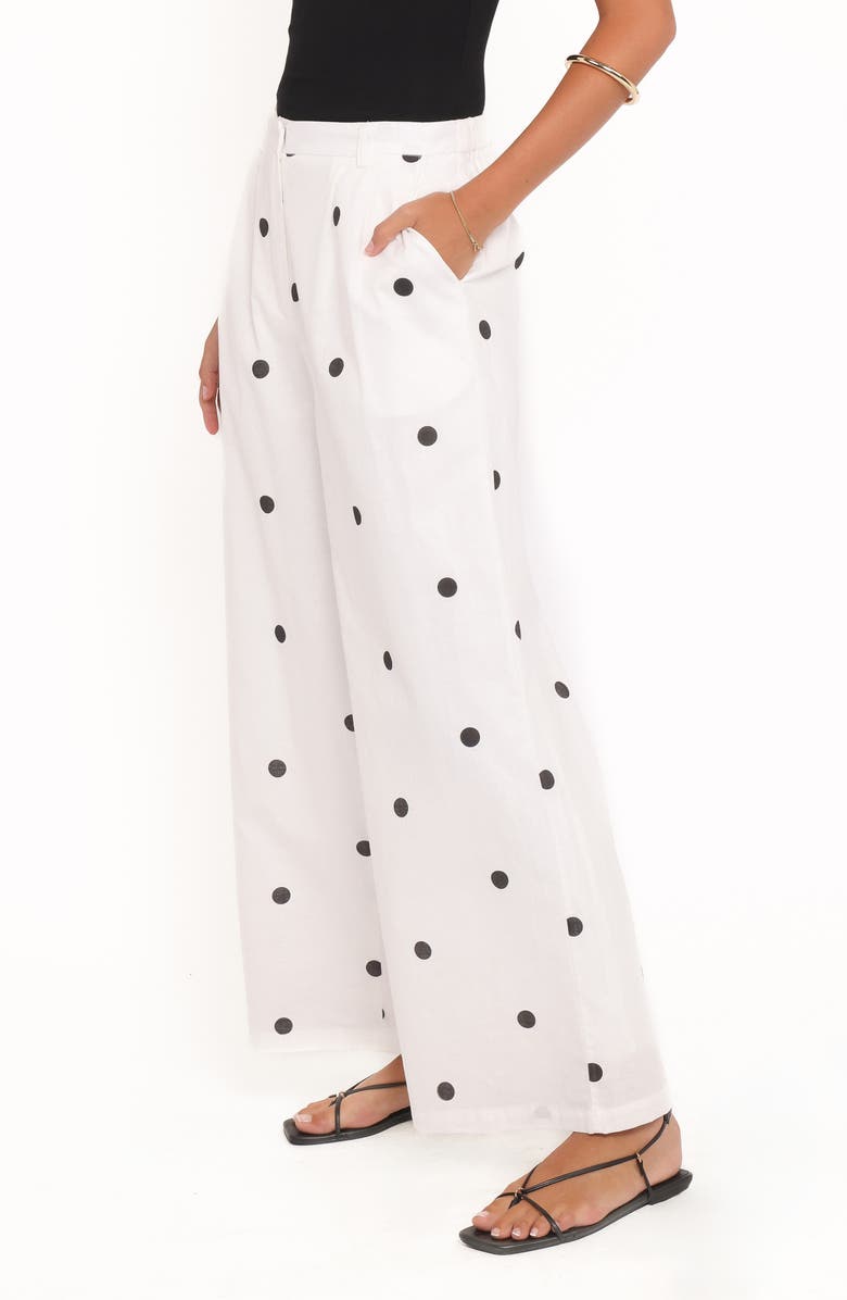 Petal & Pup Valora Dot Wide Leg Cotton & Linen Pants, Alternate, color, White Black Polka Dot