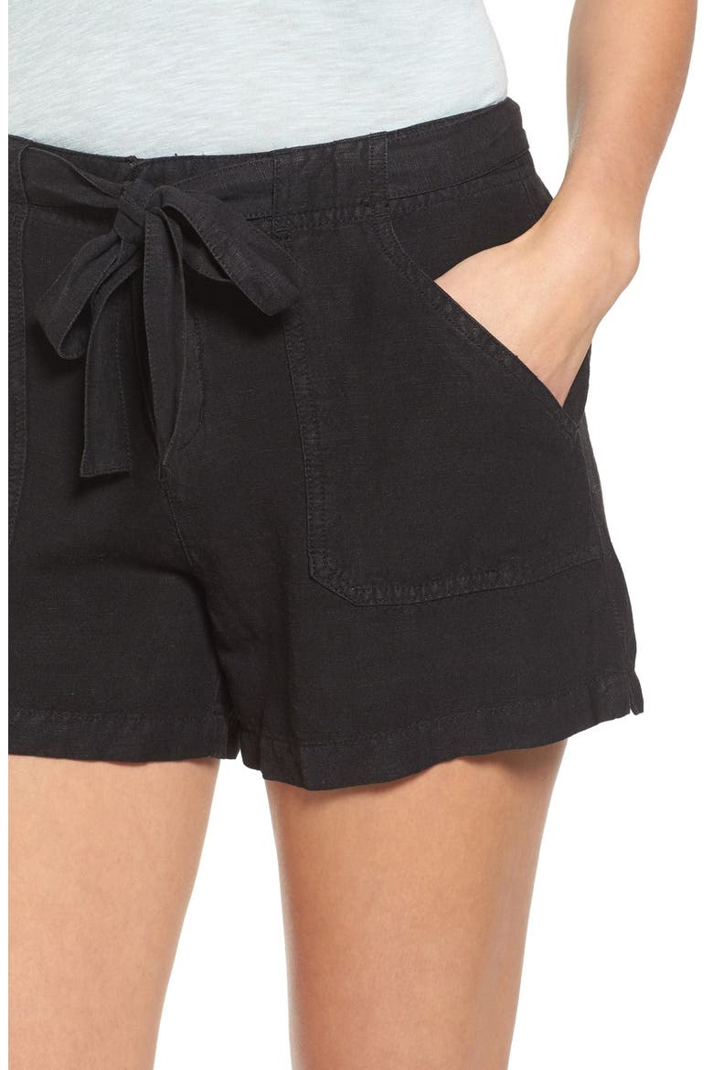 Matty M Belted Linen Blend Shorts, Alternate, color, BLACK