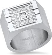 HMY JEWELRY Stainless Steel Simulated Diamond Signet Statement Ring