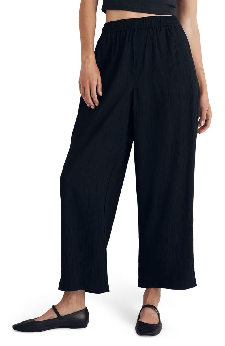 Madewell Crinkled Straight Leg Crop Crepe Pants, Main, color,