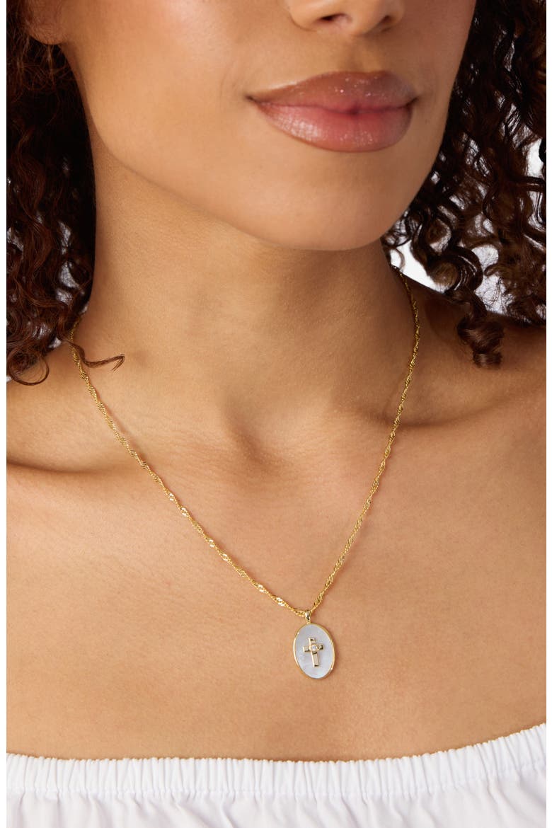Mother-of-Pearl Cross Pendant Necklace, Alternate, color, GOLD