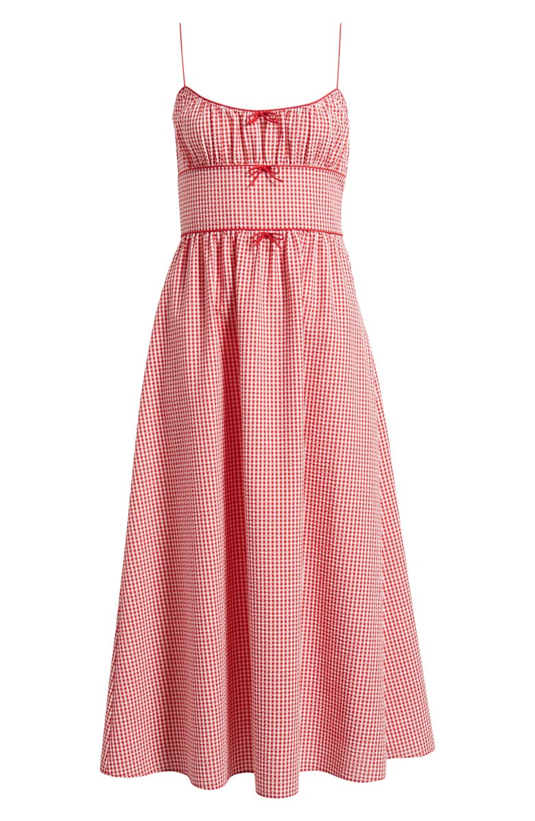 DÔEN Belline Check Midi Dress, Alternate, color, Rouge La Maddalena Gingham
