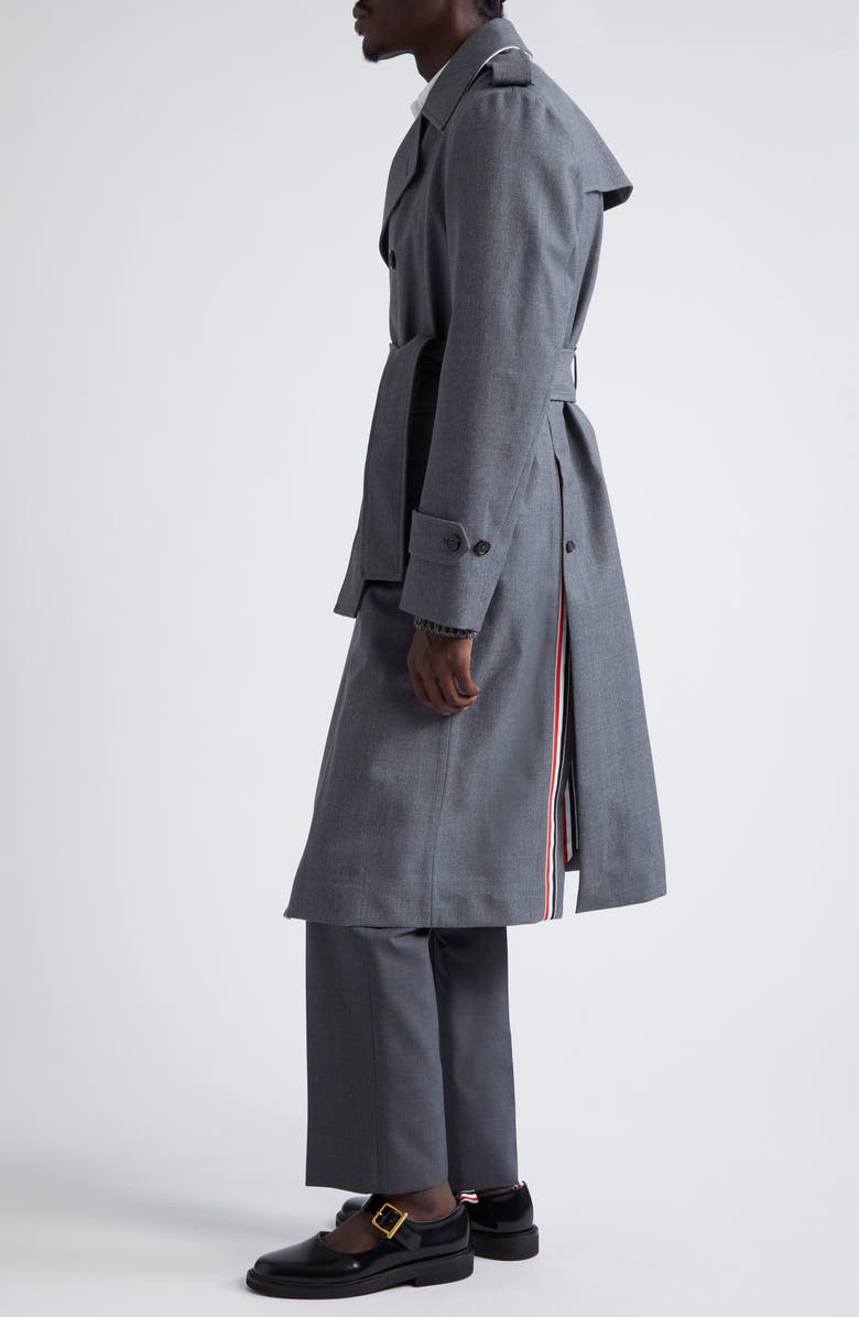 Thom Browne Unstructured Wool Blend Twill Trench Coat, Alternate, color, Medium Grey