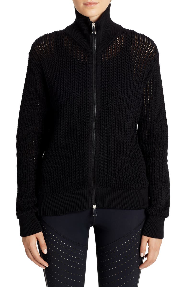 Moncler Zip Turtleneck Cotton Cardigan, Alternate, color,