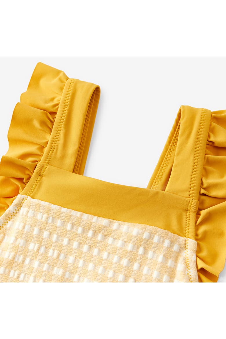 Ruffle Square Neck Swimsuit, Alternate, color, Yellow Gingham
