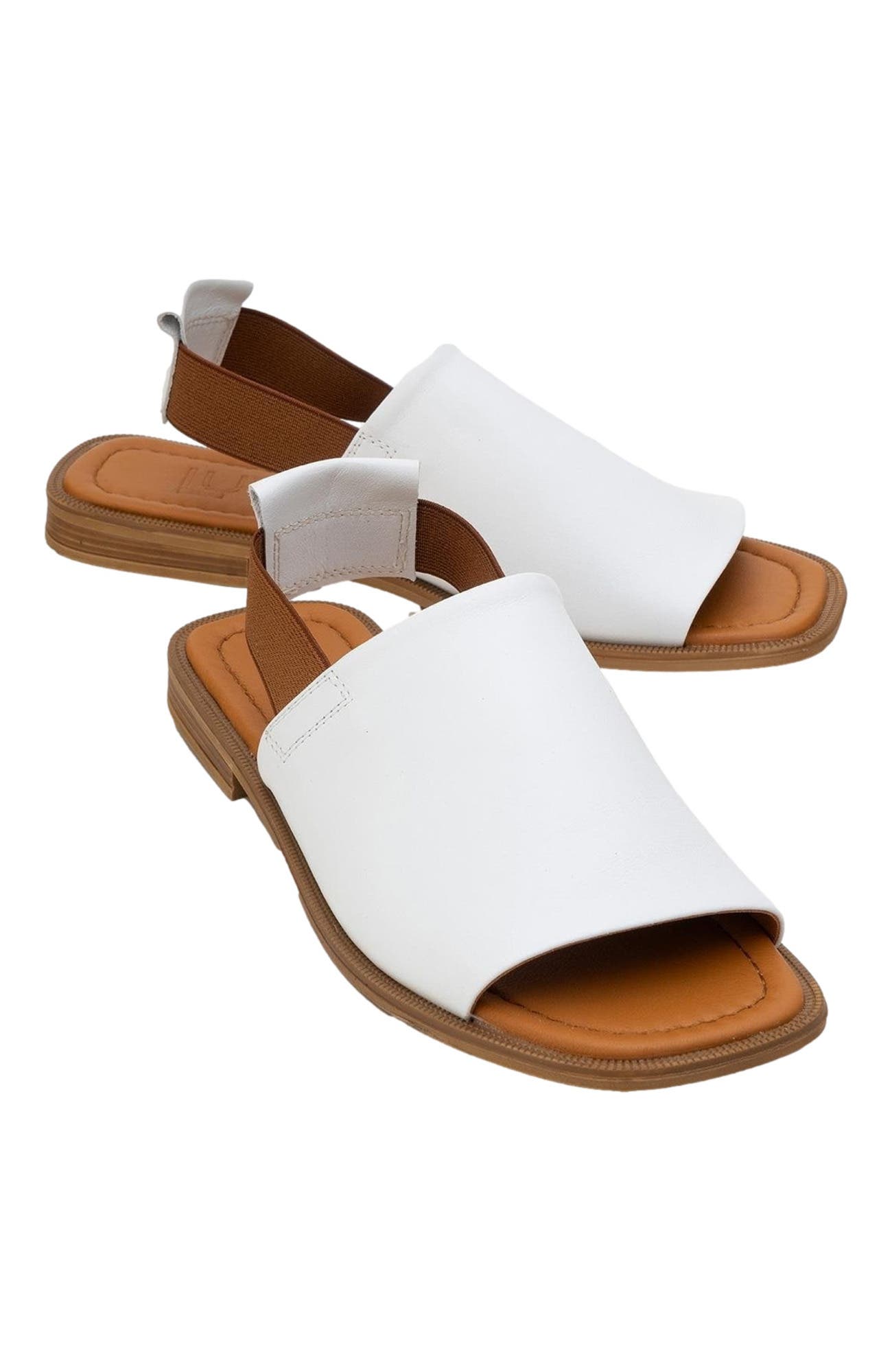 Forever & Always Shoes Fuela Leather Elastic Flat Sandals, Alternate, color, White Leather