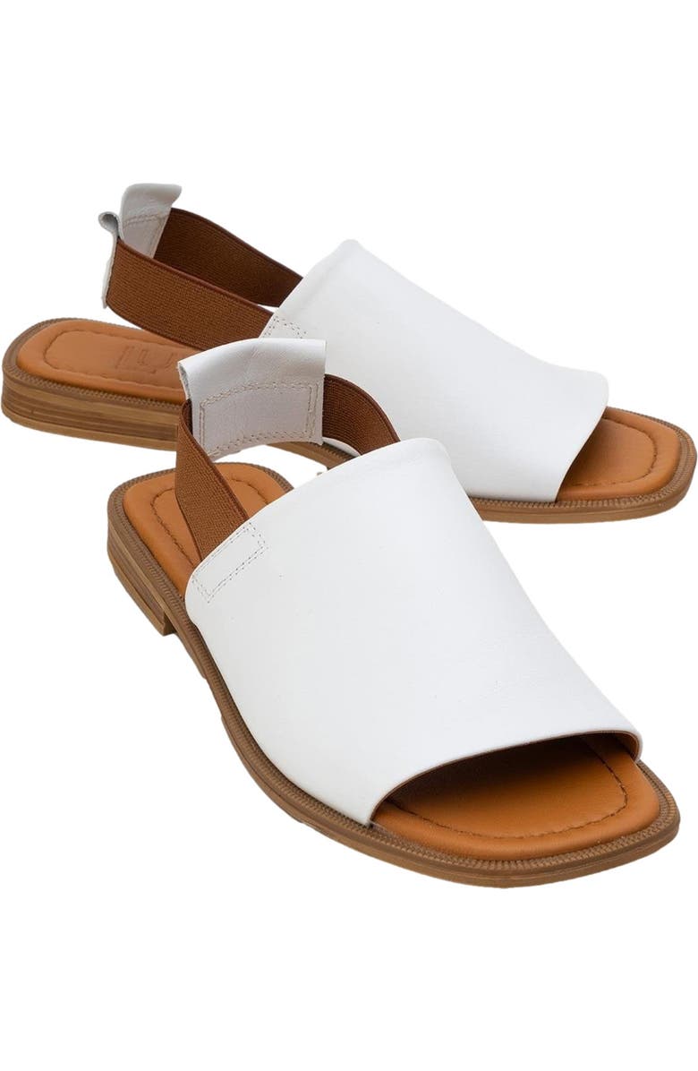Forever & Always Shoes Fuela Leather Elastic Flat Sandals, Alternate, color, White Leather