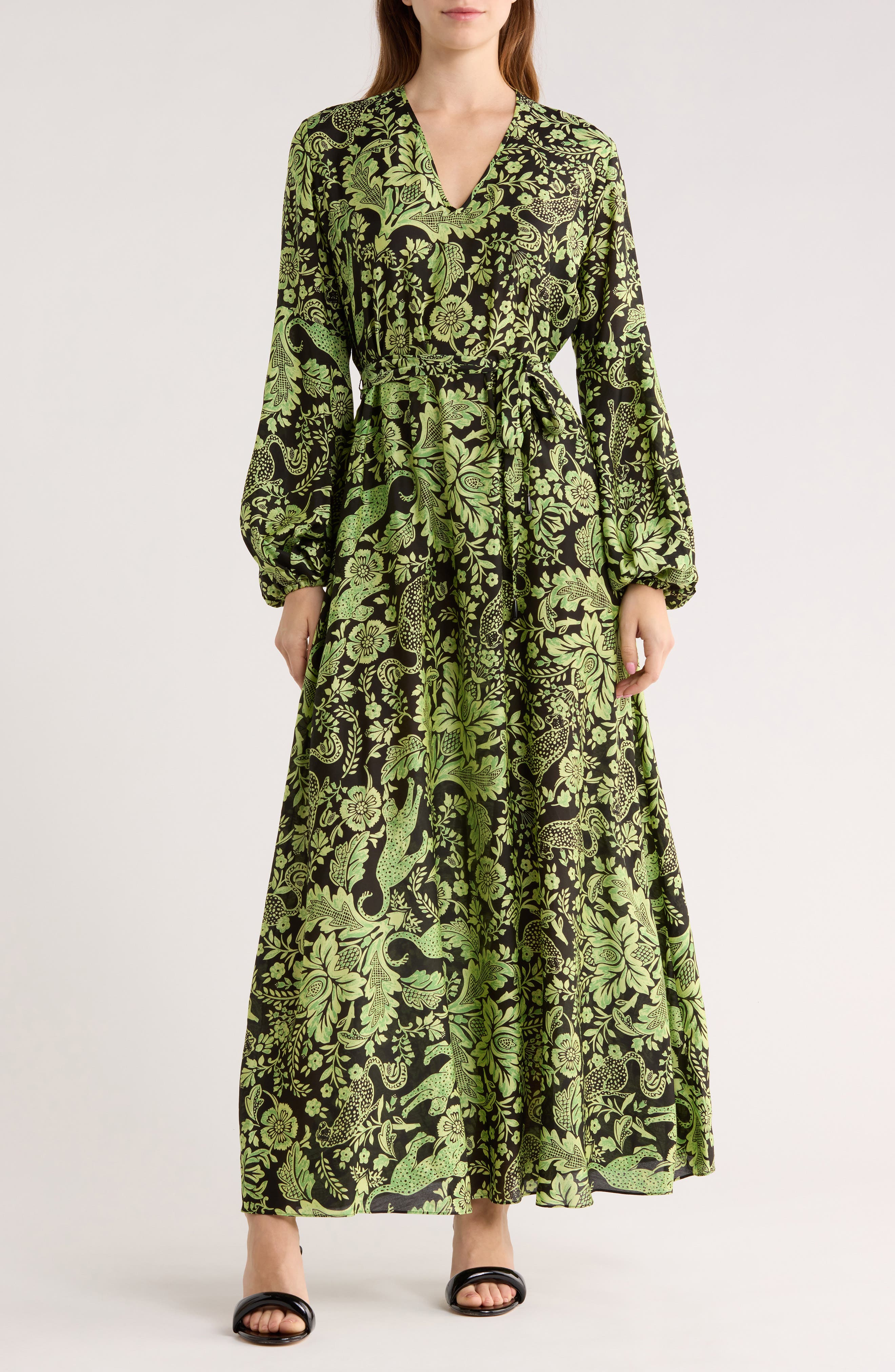 DVF Sal Floral Tie Waist Maxi Dress