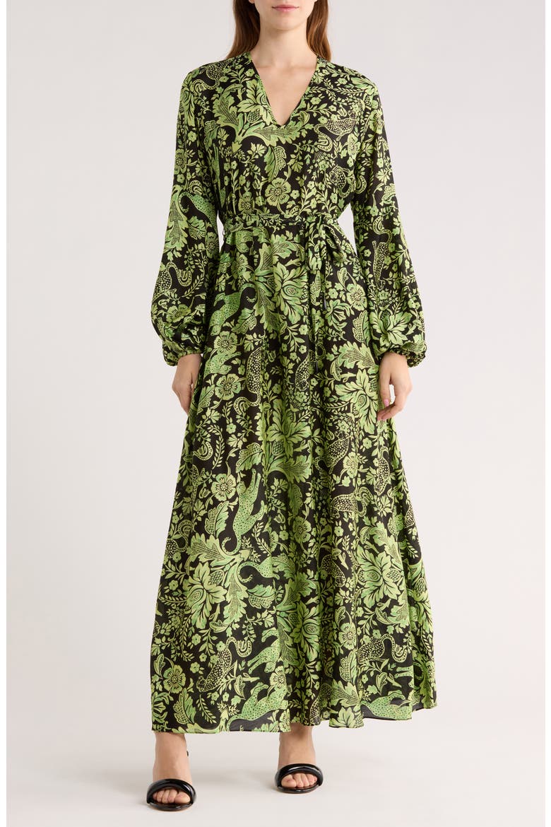 Sal Floral Tie Waist Maxi Dress, Main, color, FRENCH REFLECTION