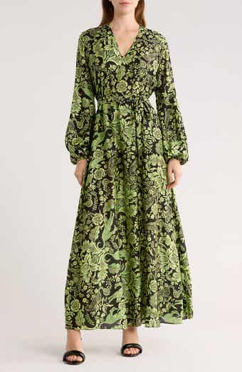 DVF Sal Floral Tie Waist Maxi Dress