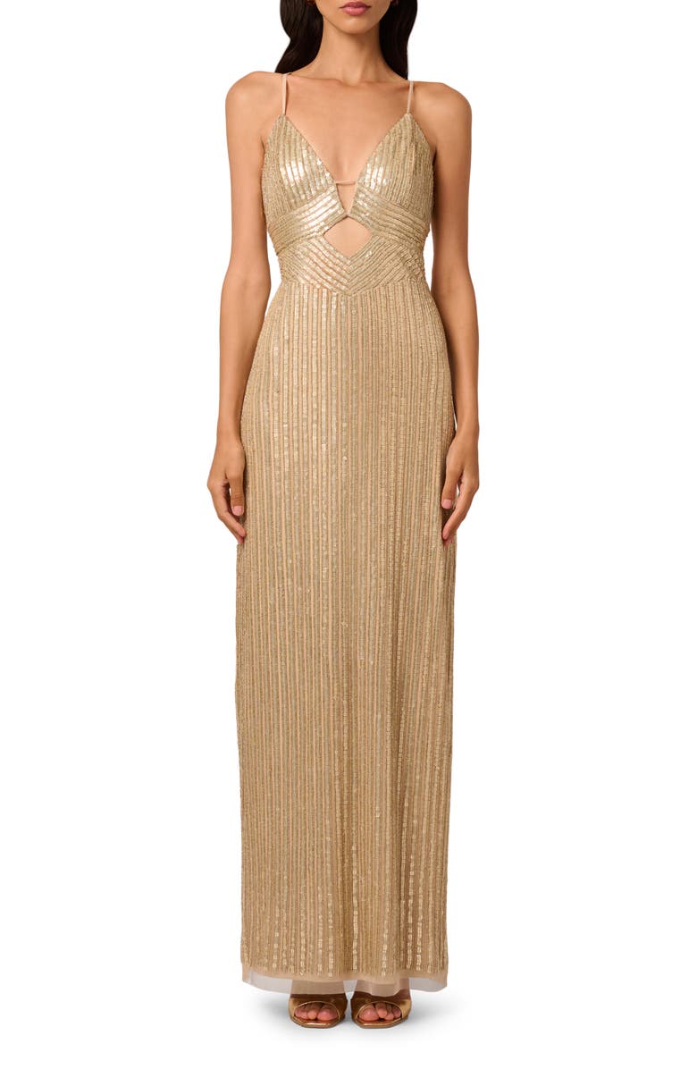 LIV FOSTER Beaded V-Neck Column Gown, Main, color, 