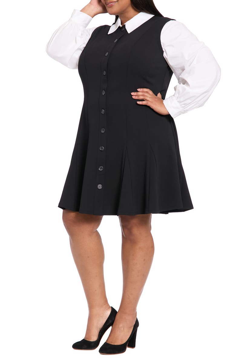 London Times Long Sleeve Twofer Scuba Fit & Flare Dress, Alternate, color, Black