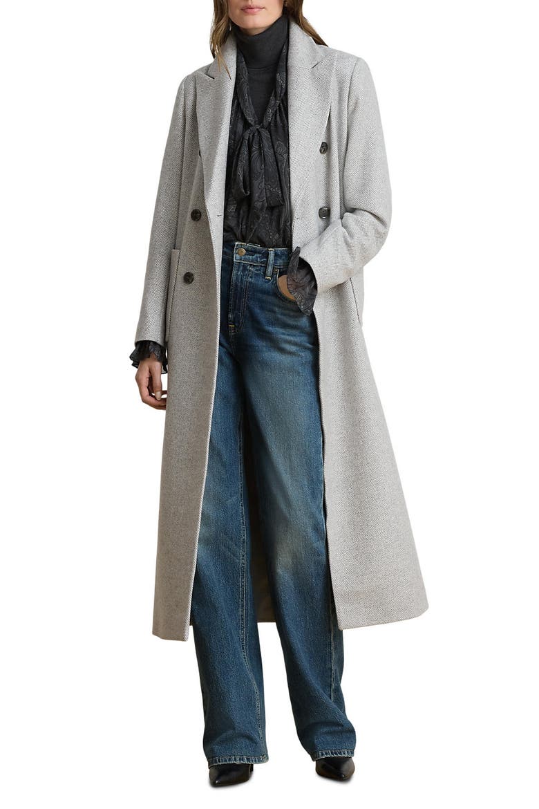 Herringbone Wool Blend Long Coat, Main, color, CREAM/ GREY