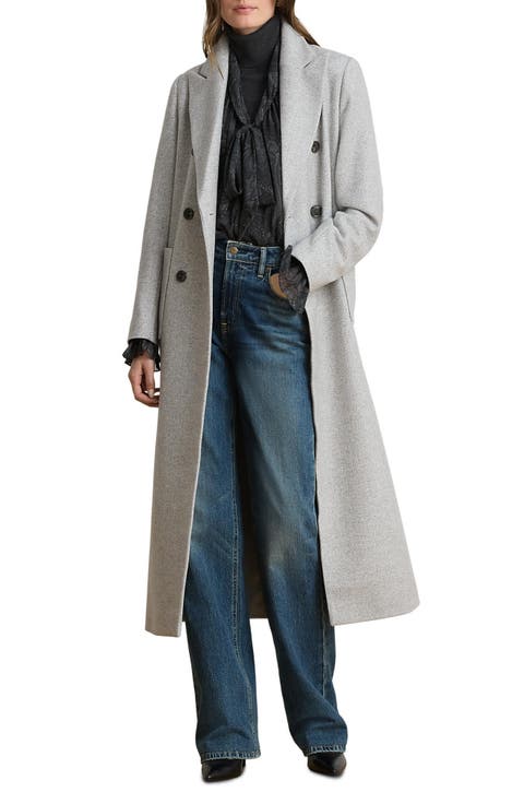 Herringbone Wool Blend Long Coat