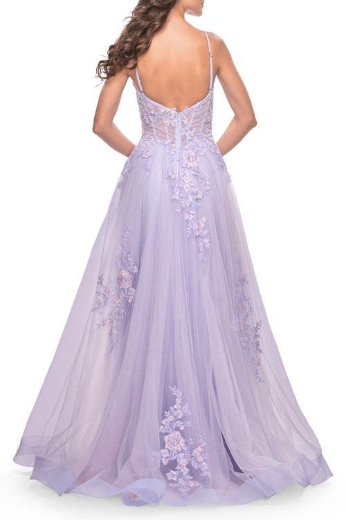 La Femme A-line Tulle Prom Dress With Scattered Lace Applique In Lavender