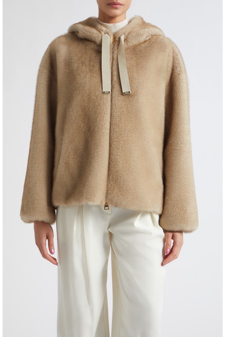 Mink Faux Fur Hooded Blouson Jacket, Main, color, 1985 CHAMPAGNE