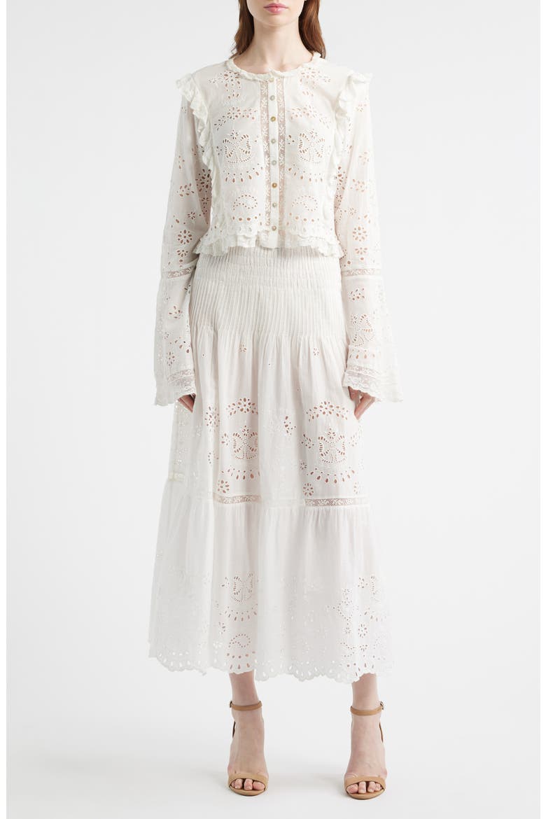 Mallow Eyelet Tiered Maxi Skirt, Main, color, WHITE