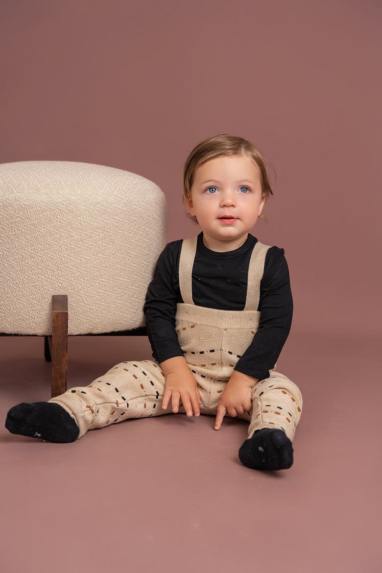 Knitted Overall with Straps and Ribbed Waistband, Alternate, color, Dark Almond/Black