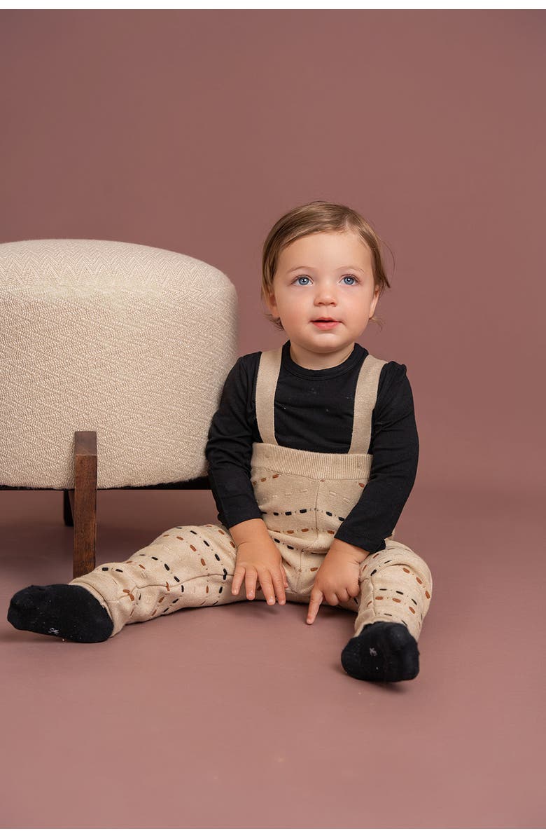 Mr. Mr. Knitted Overall with Straps and Ribbed Waistband, Alternate, color, Dark Almond/Black
