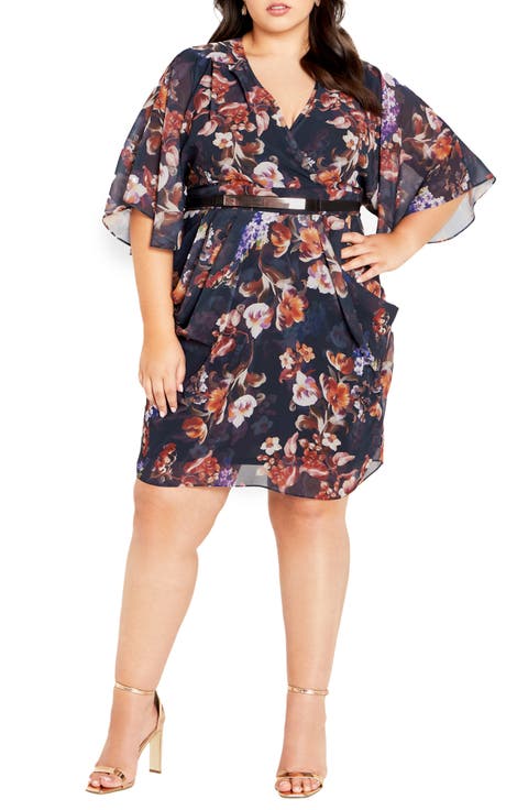 Floral Print Faux Wrap Minidress (Plus)