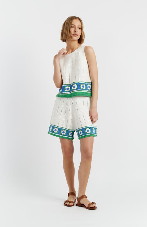 Chinti & Parker Cream Cotton Hand Crochet Shorts In Cream-blue