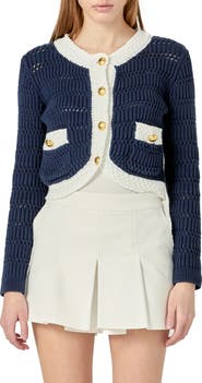 English Factory Contrast Crop Cardigan